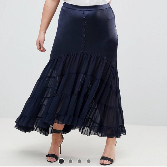 NWT ASOS CURVE Satin Mix Tiered Maxi Skirt sz 20 - Picture 2 of 5